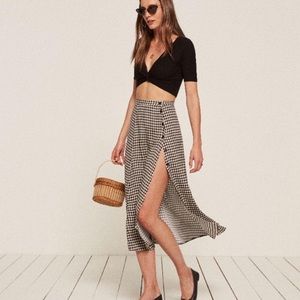 Reformation Black White Gingham Plaid Button Down Midi Maxi High Slit Skirt